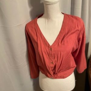 Pink v neck with front buttons